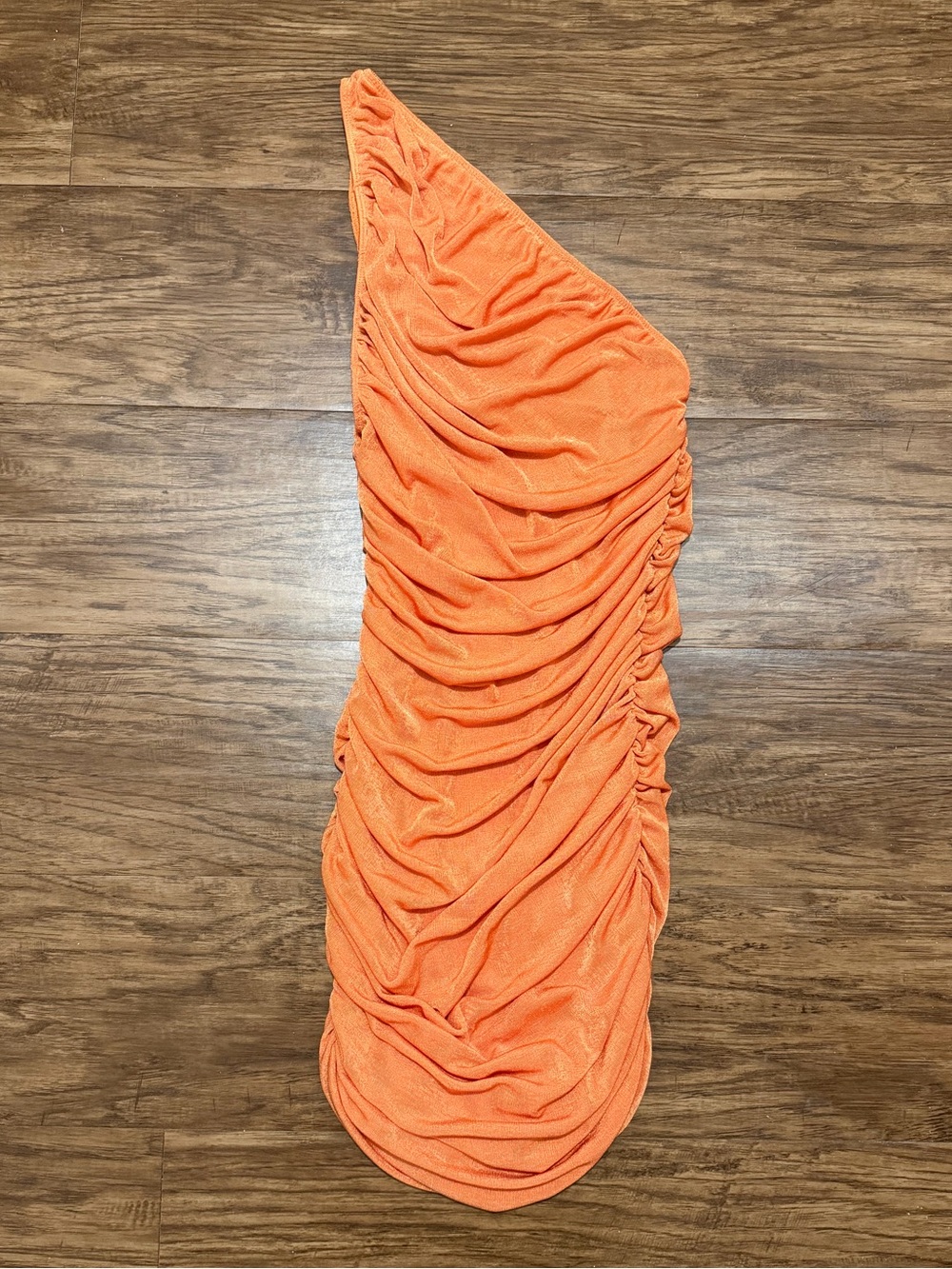 Lioness One-Shoulder Ruched Dress in Orange